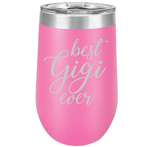 16 oz Double Wall Vacuum Insulated Stainless Steel Stemless Wine Tumbler Glass Coffee Travel Mug With Lid Best Gigi Ever Grandma Grandmother (Hot Pink)