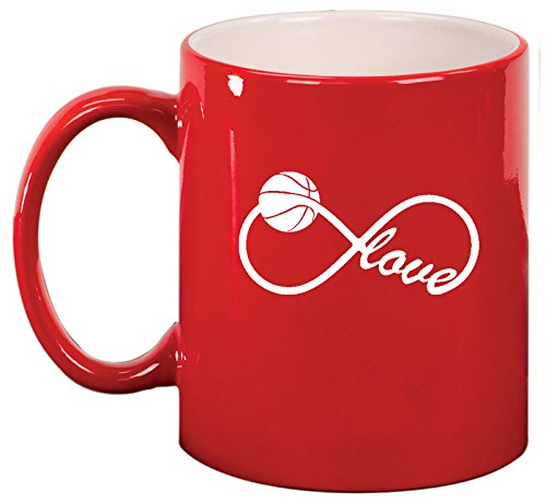 Ceramic Coffee Tea Mug Cup Infinite Infinity Love for Basketball (Red)