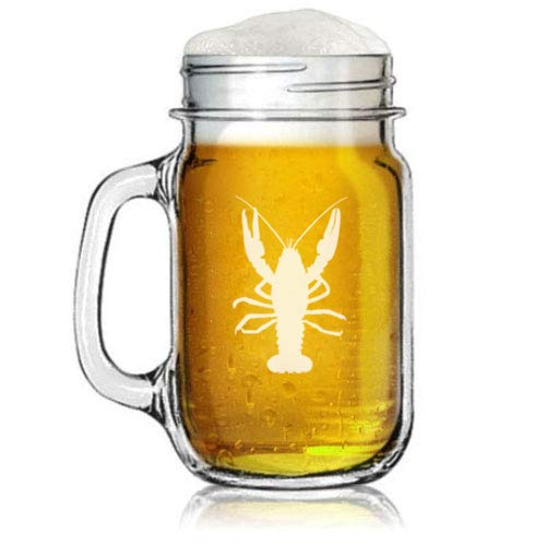 16oz Mason Jar Glass Mug w/Handle Lobster