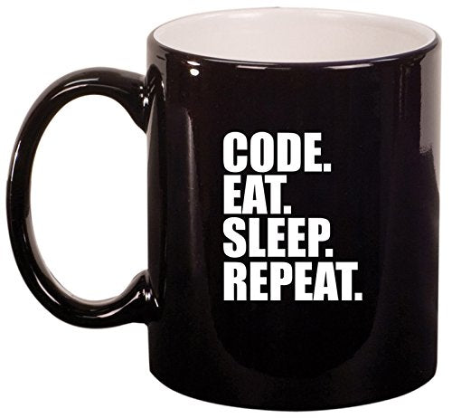 Ceramic Coffee Tea Mug Cup Code Eat Sleep Repeat (Black)