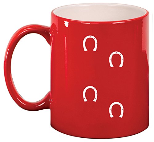 Ceramic Coffee Tea Mug Cup Horse Shoe Tracks (Red)