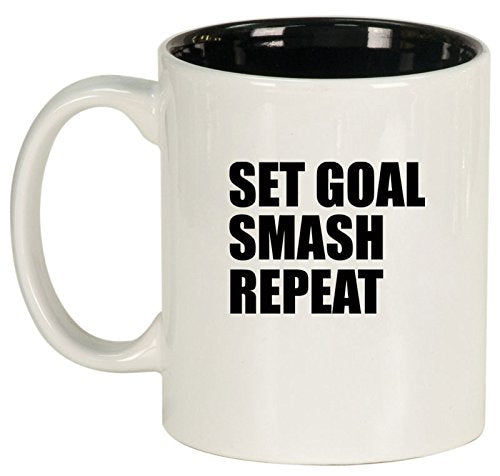 Ceramic Coffee Tea Mug Cup Set Goal Smash Repeat Motivational Graduation (White)
