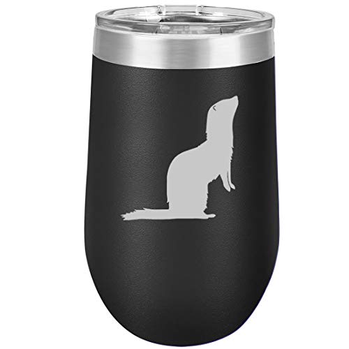 16 oz Double Wall Vacuum Insulated Stainless Steel Stemless Wine Tumbler Glass Coffee Travel Mug With Lid Ferret (Black)