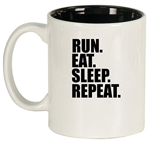 Ceramic Coffee Tea Mug Cup Run Eat Sleep Repeat (White)