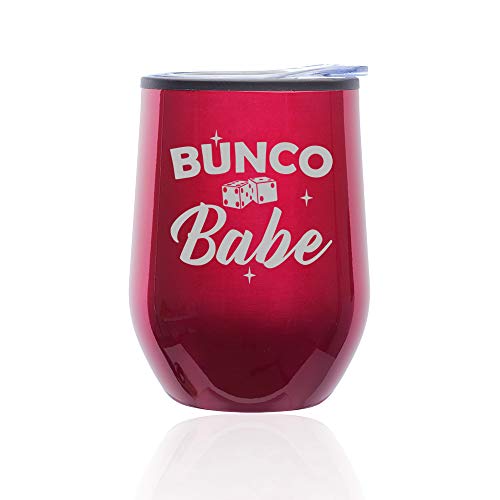 Stemless Wine Tumbler Coffee Travel Mug Glass With Lid Bunco Babe (Fuchsia)