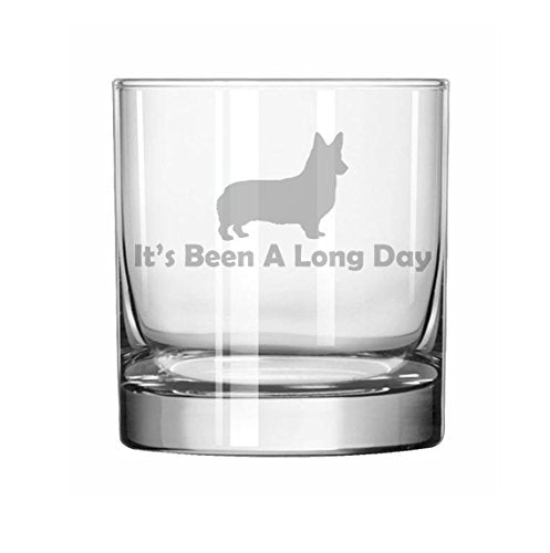 11 oz Rocks Whiskey Highball Glass Funny It's Been A Long Day Corgi