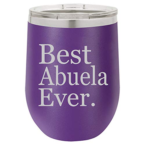 12 oz Double Wall Vacuum Insulated Stainless Steel Stemless Wine Tumbler Glass Coffee Travel Mug With Lid Best Abuela Ever Grandma Grandmother (Purple)