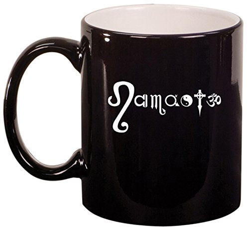 Ceramic Coffee Tea Mug Cup Namaste Yoga (Black)