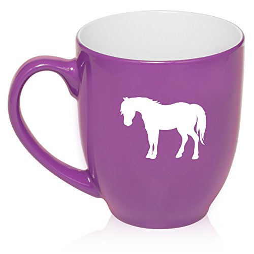 16 oz Large Bistro Mug Ceramic Coffee Tea Glass Cup Pony (Purple)