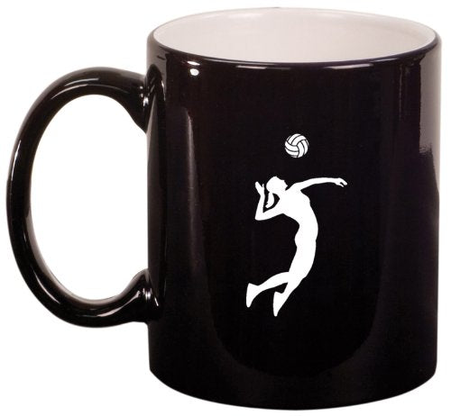 Black Ceramic Coffee Tea Mug Female Volleyball Player