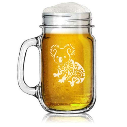 16oz Mason Jar Glass Mug w/Handle Fancy Koala Bear