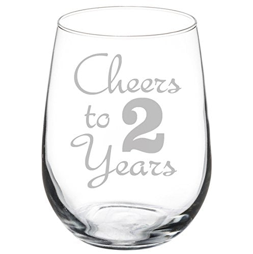 Wine Glass Goblet Cheers To 2 Years Anniversary (17oz Stemless)