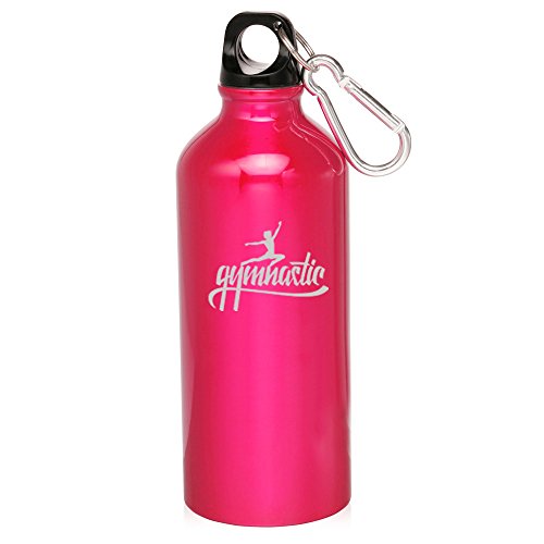 20oz Aluminum Sports Water Bottle Caribiner Clip Gymnastic Calligraphy (Hot Pink)