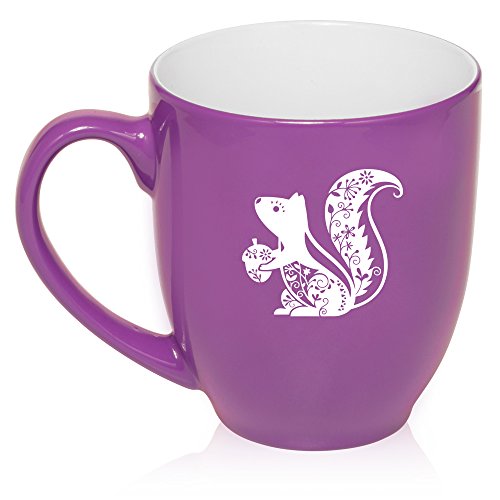 16 oz Large Bistro Mug Ceramic Coffee Tea Glass Cup Fancy Squirrel (Purple)