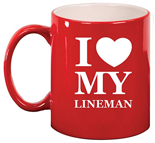 Ceramic Coffee Tea Mug Cup I Love Heart My Lineman (Red)