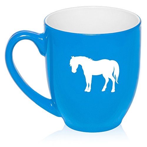 16 oz Large Bistro Mug Ceramic Coffee Tea Glass Cup Pony (Light Blue)