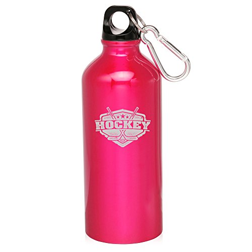 20oz Aluminum Sports Water Bottle Caribiner Clip Vintage Hockey (Hot Pink)