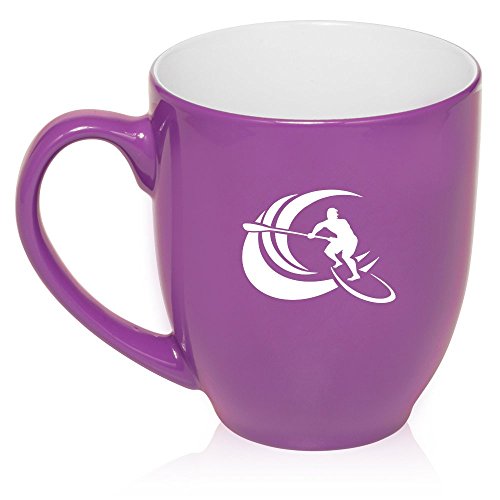 16 oz Large Bistro Mug Ceramic Coffee Tea Glass Cup Stand Up Paddle Board Surf (Purple)