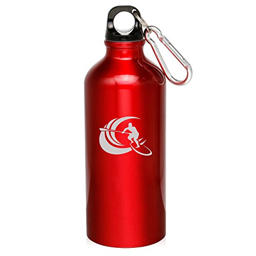 20oz Aluminum Sports Water Bottle Caribiner Clip Paddle Board Surf (Red)