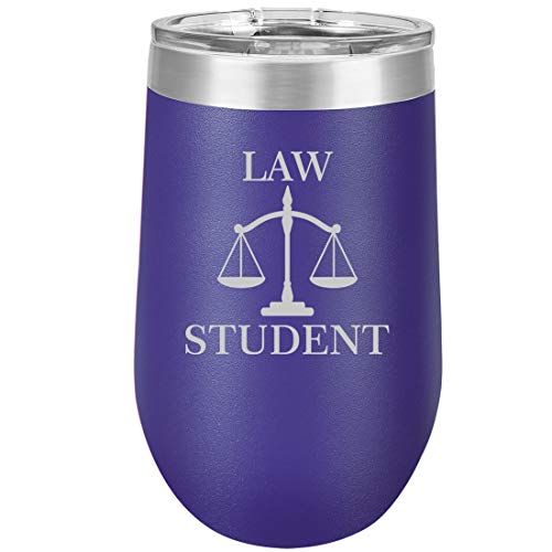 16 oz Double Wall Vacuum Insulated Stainless Steel Stemless Wine Tumbler Glass Coffee Travel Mug With Lid Law Student (Purple)