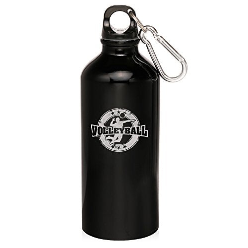 20oz Aluminum Sports Water Bottle Caribiner Clip Volleyball Vintage (Black)