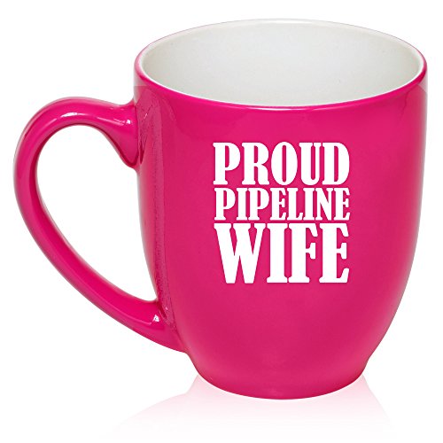 16 oz Large Bistro Mug Ceramic Coffee Tea Glass Cup Proud Pipeline Wife (Hot Pink)