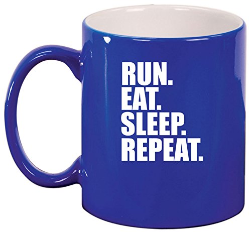 Ceramic Coffee Tea Mug Cup Run Eat Sleep Repeat (Blue)