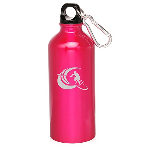 20oz Aluminum Sports Water Bottle Caribiner Clip Paddle Board Surf (Hot Pink)