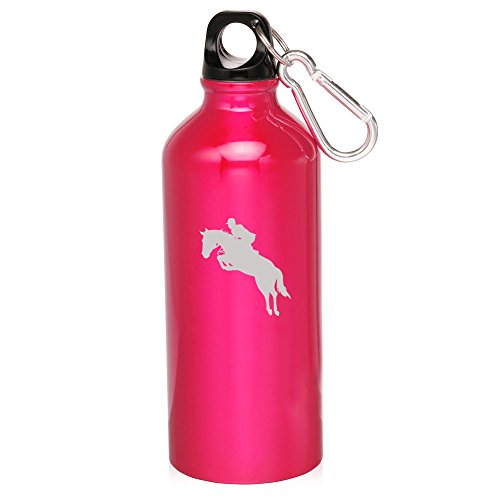 20oz Aluminum Sports Water Bottle Caribiner Clip Horse with Rider (Hot Pink)