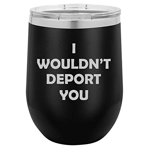 12 oz Double Wall Vacuum Insulated Stainless Steel Stemless Wine Tumbler Glass Coffee Travel Mug With Lid I Wouldn't Deport You Funny Friend Girlfriend Boyfriend (Black)