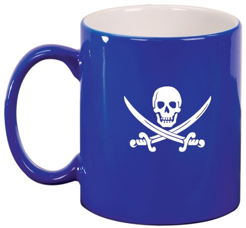 Blue Ceramic Coffee Tea Mug Jolly Roger Pirate