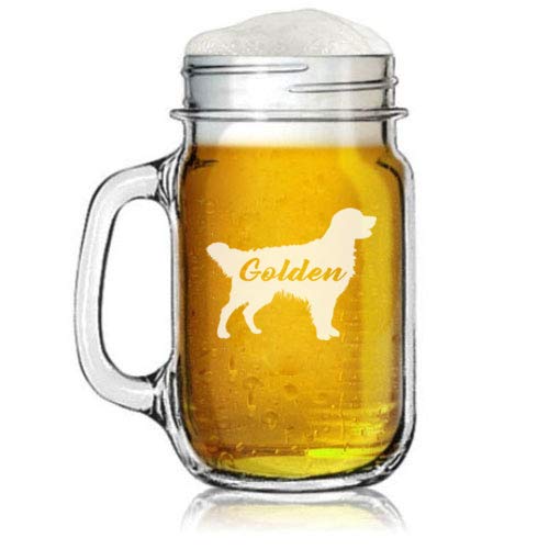 16oz Mason Jar Glass Mug w/Handle Golden Retriever 'Golden'