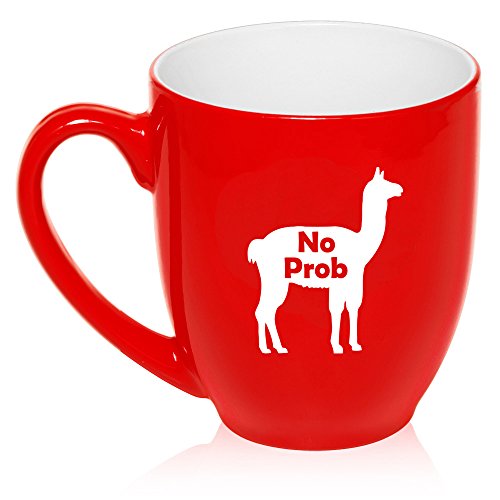 16 oz Large Bistro Mug Ceramic Coffee Tea Glass Cup No Prob Llama Funny (Red)