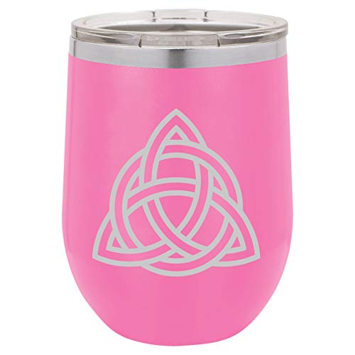 12 oz Double Wall Vacuum Insulated Stainless Steel Stemless Wine Tumbler Glass Coffee Travel Mug With Lid Triquetra Symbol Celtic Knot (Hot-Pink)