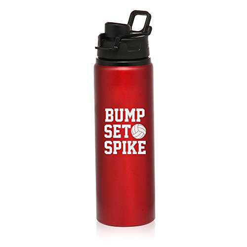 25 oz Aluminum Sports Water Travel Bottle Bump Set Spike Volleyball (Red)
