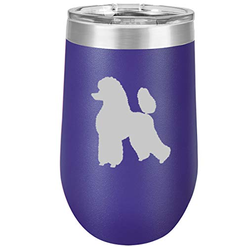 16 oz Double Wall Vacuum Insulated Stainless Steel Stemless Wine Tumbler Glass Coffee Travel Mug With Lid Poodle (Purple)