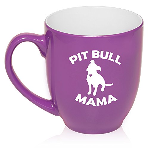 16 oz Large Bistro Mug Ceramic Coffee Tea Glass Cup Pit Bull Mama (Purple)
