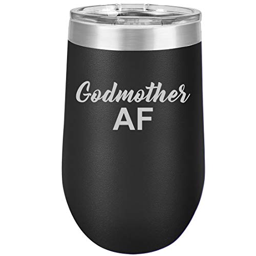 16 oz Double Wall Vacuum Insulated Stainless Steel Stemless Wine Tumbler Glass Coffee Travel Mug With Lid Godmother AF Best Friend Sister Gift