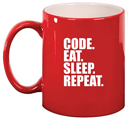 Ceramic Coffee Tea Mug Cup Code Eat Sleep Repeat (Red)