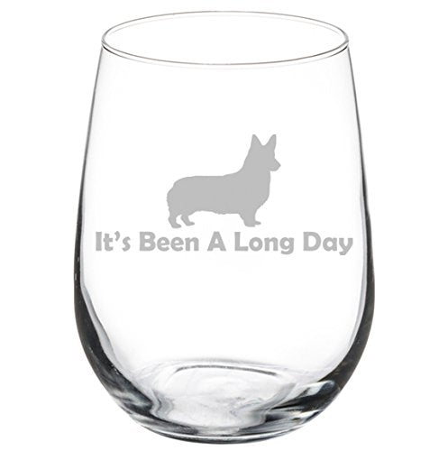 Wine Glass Goblet Funny It's Been A Long Day Corgi (17 oz Stemless)