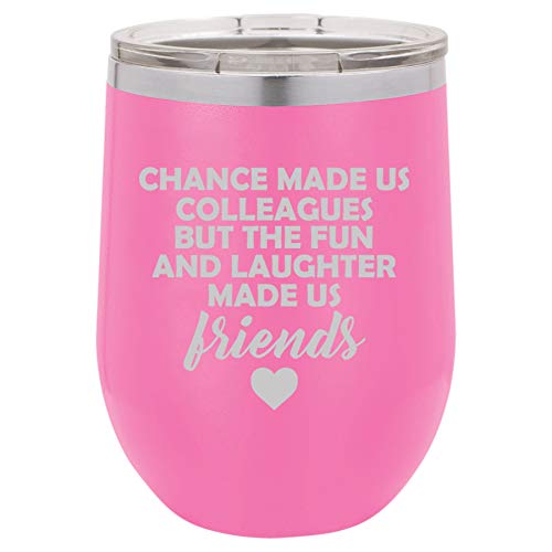 12 oz Double Wall Vacuum Insulated Stainless Steel Stemless Wine Tumbler Glass Coffee Travel Mug With Lid Coworker Colleague Friend Gift (Hot Pink)