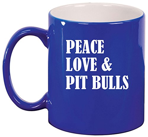 Ceramic Coffee Tea Mug Cup Peace Love & Pit Bulls (Blue)