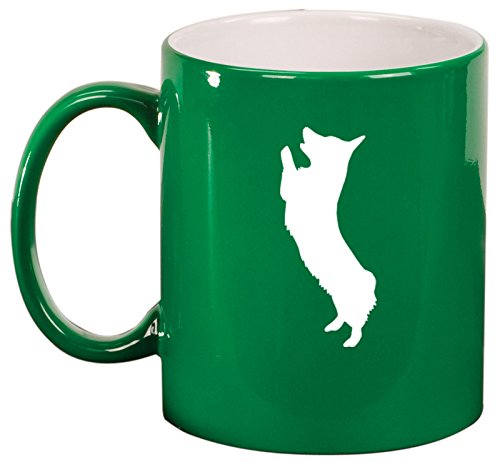 Ceramic Coffee Tea Mug Cup Corgi Standing (Green)