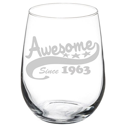 Wine Glass Goblet Funny 55th Birthday Awesome Since 1963 (17 oz Stemless)