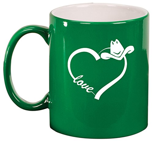 Ceramic Coffee Tea Mug Cup Love Heart Country Cowgirl (Green)