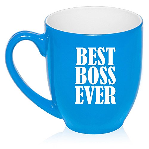16 oz Large Bistro Mug Ceramic Coffee Tea Glass Cup Best Boss Ever (Light Blue)