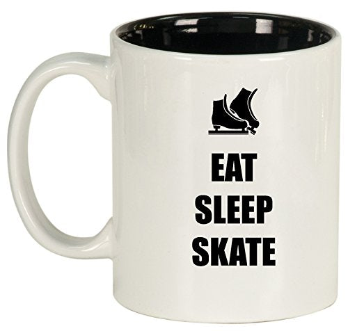 Ceramic Coffee Tea Mug Cup Eat Sleep Ice Skate (White)