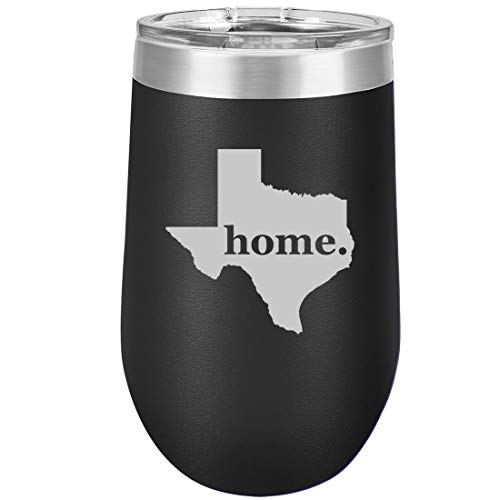 16 oz Double Wall Vacuum Insulated Stainless Steel Stemless Wine Tumbler Glass Coffee Travel Mug With Lid Texas Home (Black)