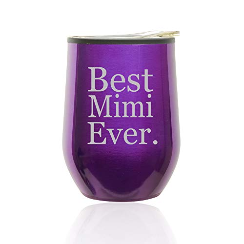 Stemless Wine Tumbler Coffee Travel Mug Glass With Lid Best Mimi Ever (Royal Purple)