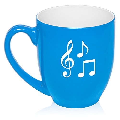 16 oz Large Bistro Mug Ceramic Coffee Tea Glass Cup Music Notes (Light Blue)